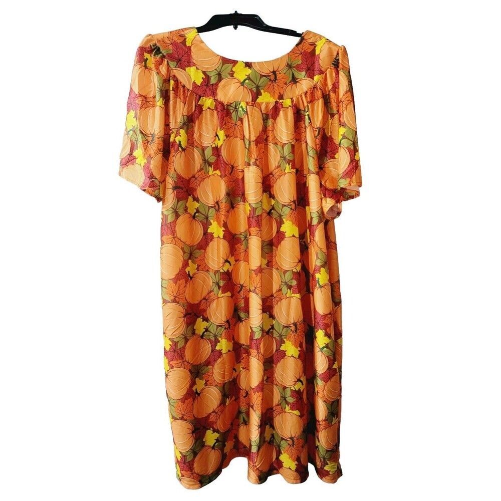 Vintage Anthony Richards Sz 3X Pumpkin Fall Leaves Mumu Patio House Dress NWOT - Picture 5 of 7